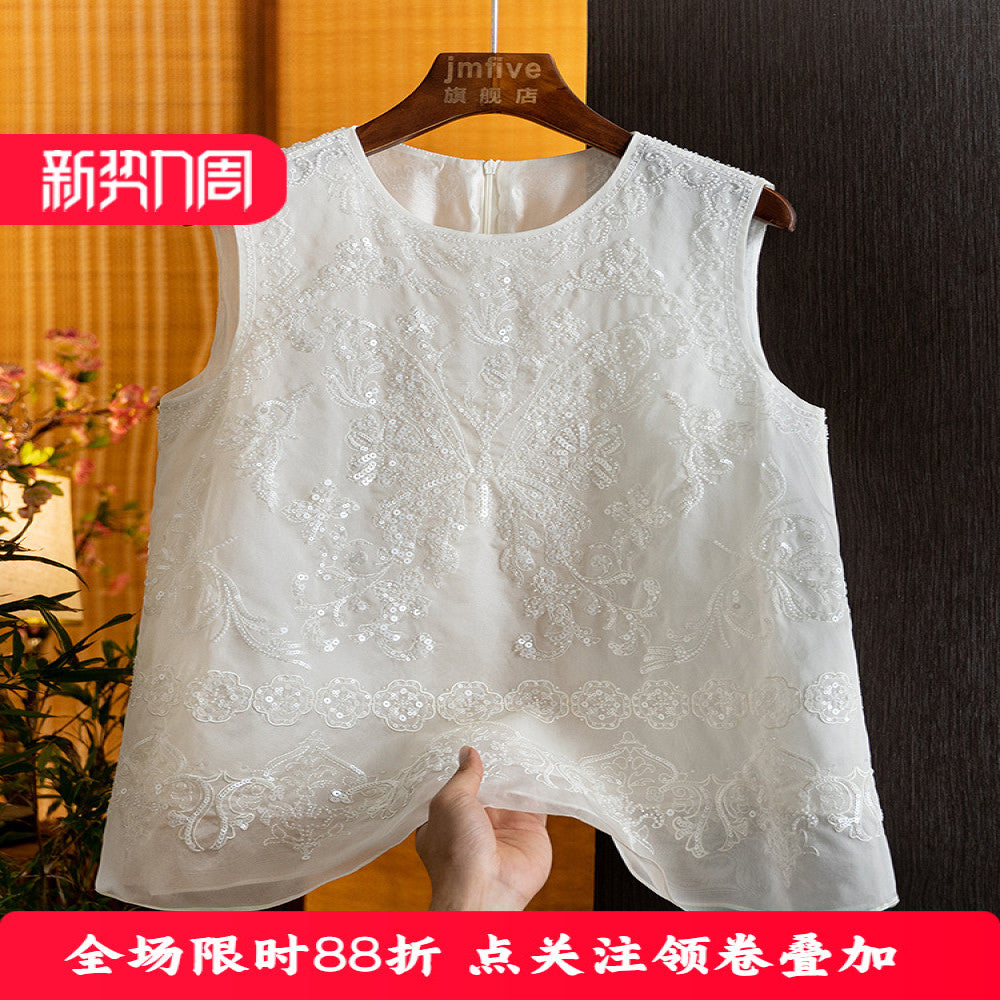 New Chinese style mulberry silk heavy industry sequined butterfly vest 2025 summer new product silk western style fashion shoulder image 0