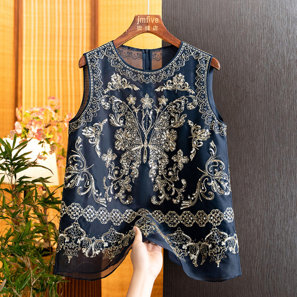 New Chinese style mulberry silk heavy industry sequined butterfly vest 2025 summer new product silk western style fashion shoulder image 28