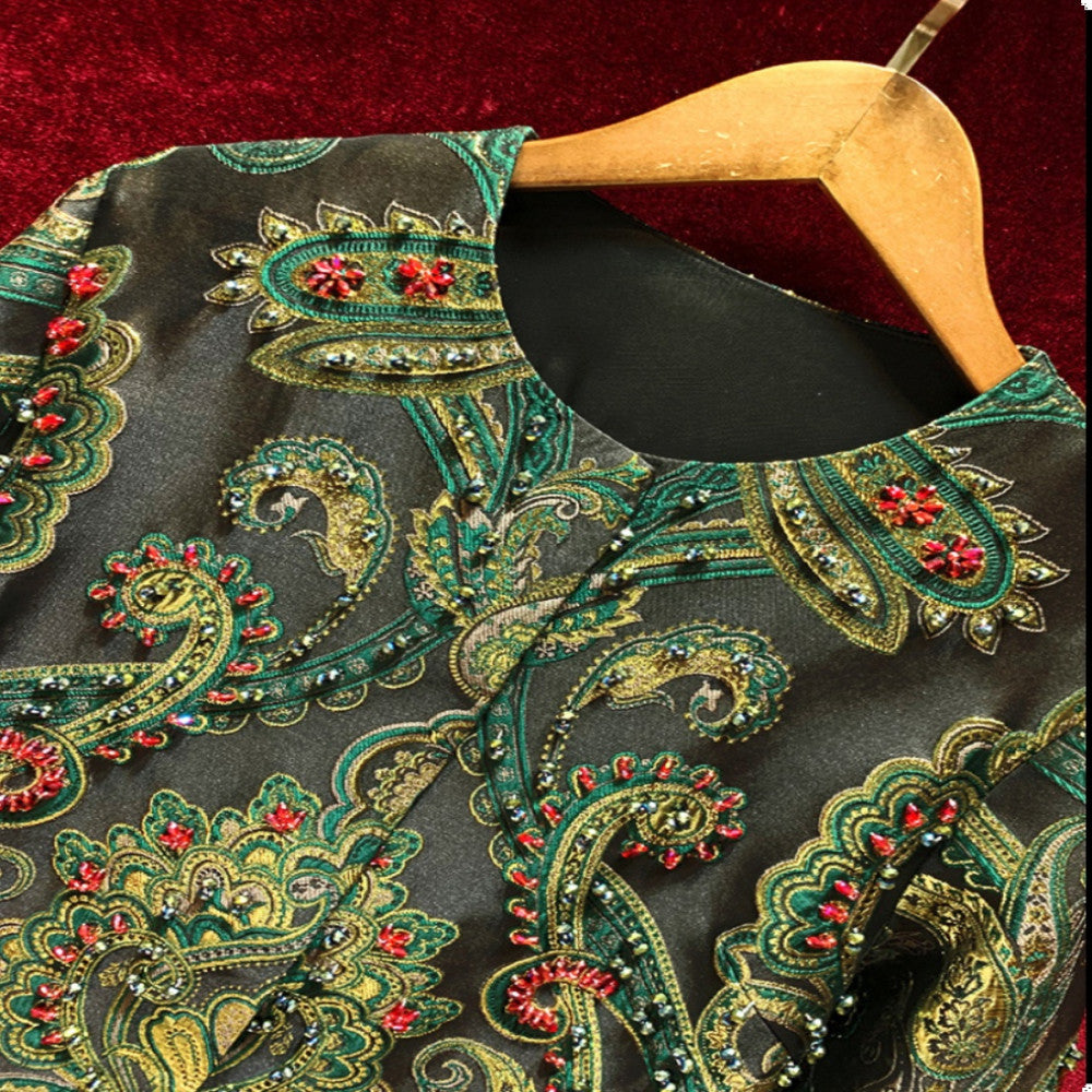 High end heavy industry nail bead high end light luxury jacquard embroidery medium long jacket coat top mother style western style image 2