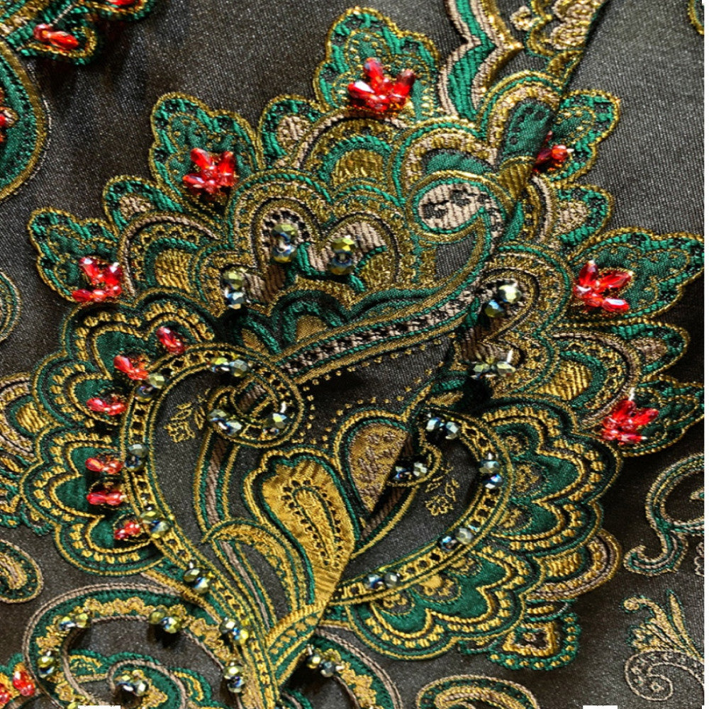 High end heavy industry nail bead high end light luxury jacquard embroidery medium long jacket coat top mother style western style image 3