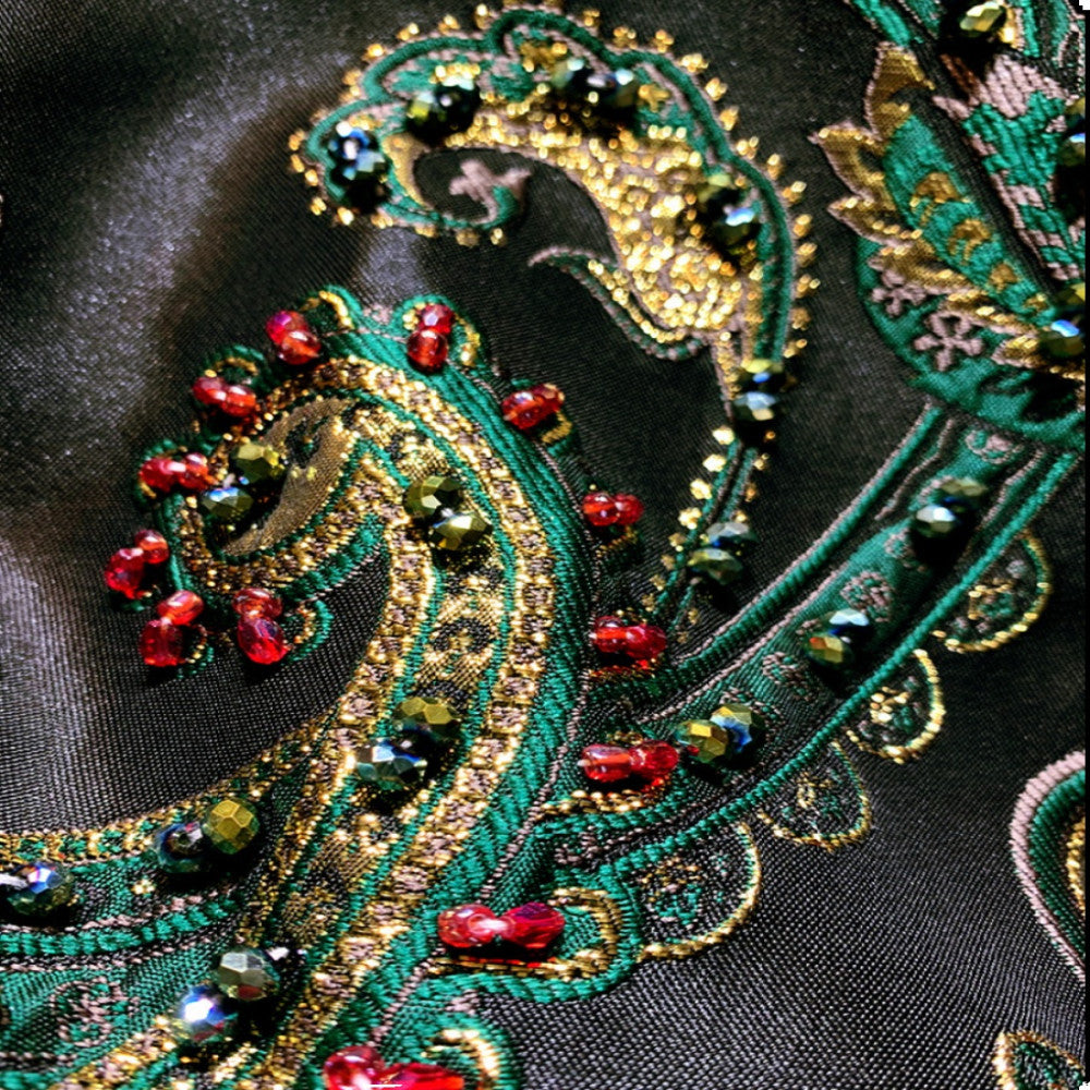 High end heavy industry nail bead high end light luxury jacquard embroidery medium long jacket coat top mother style western style image 4