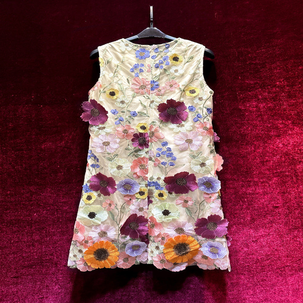 Unique and beautiful heavy industry embroidery three dimensional flower high end feeling mesh yarn A line dress for women 2025 new popular item image 2