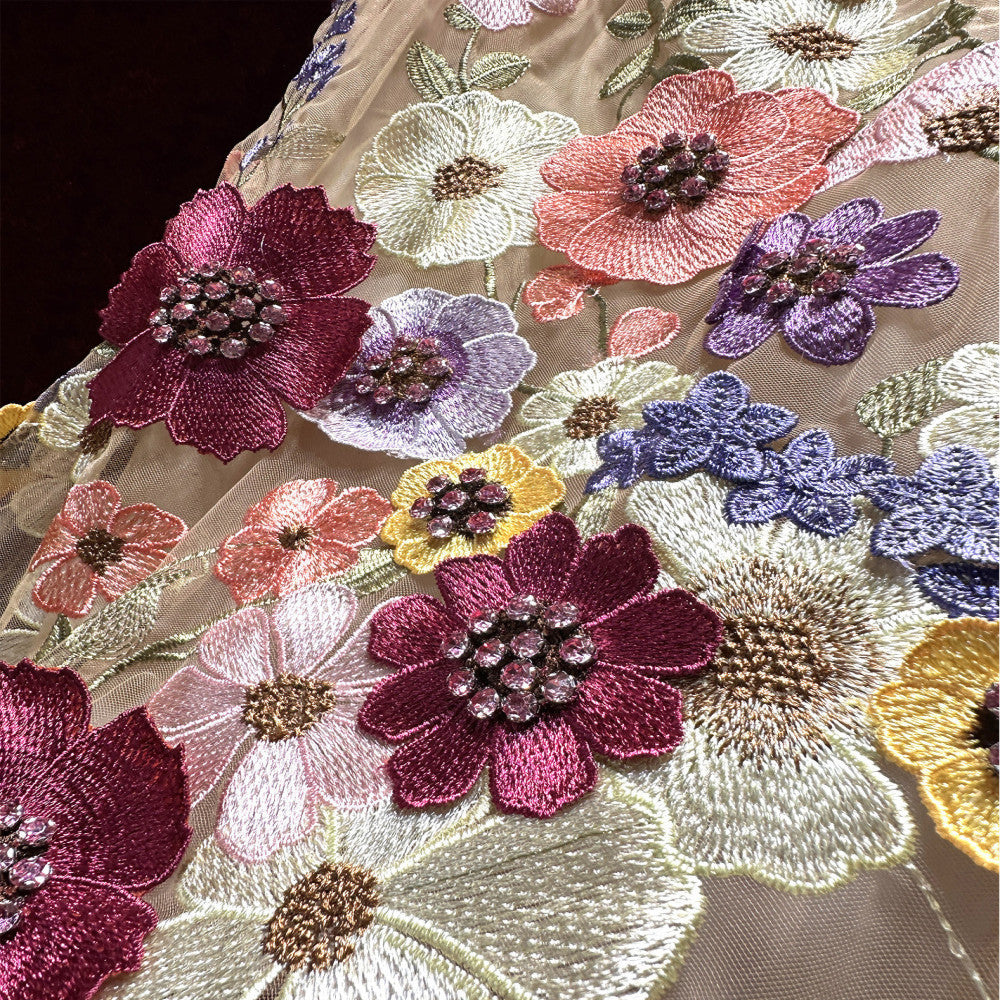 Unique and beautiful heavy industry embroidery three dimensional flower high end feeling mesh yarn A line dress for women 2025 new popular item image 4