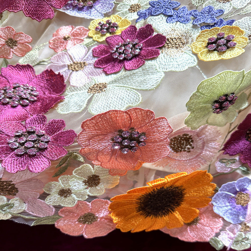 Unique and beautiful heavy industry embroidery three dimensional flower high end feeling mesh yarn A line dress for women 2025 new popular item image 5