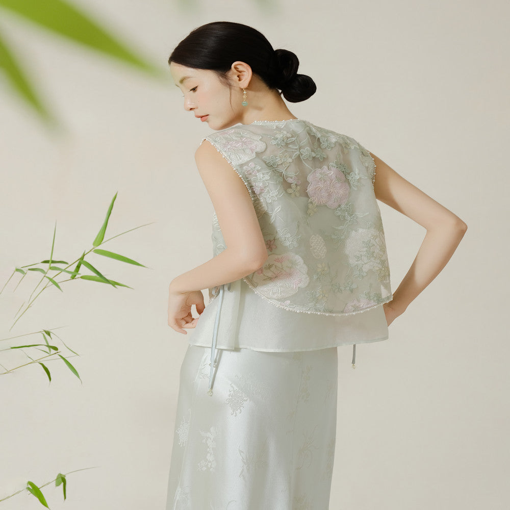 SHIBAI Bai Qing He Copper Amino Wire Heavy Industry Embroidery Chinese New National Style Sleeveless Advanced Temperament Stacked Vest image 19