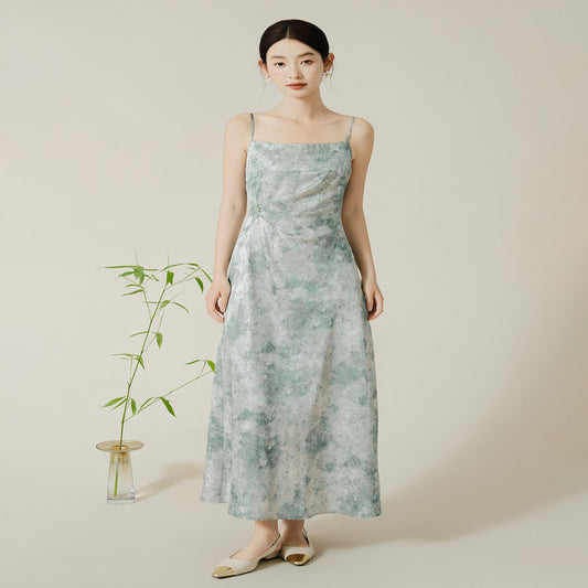 ASAYA4620 – Jade Mist Satin Dress 🌿✨