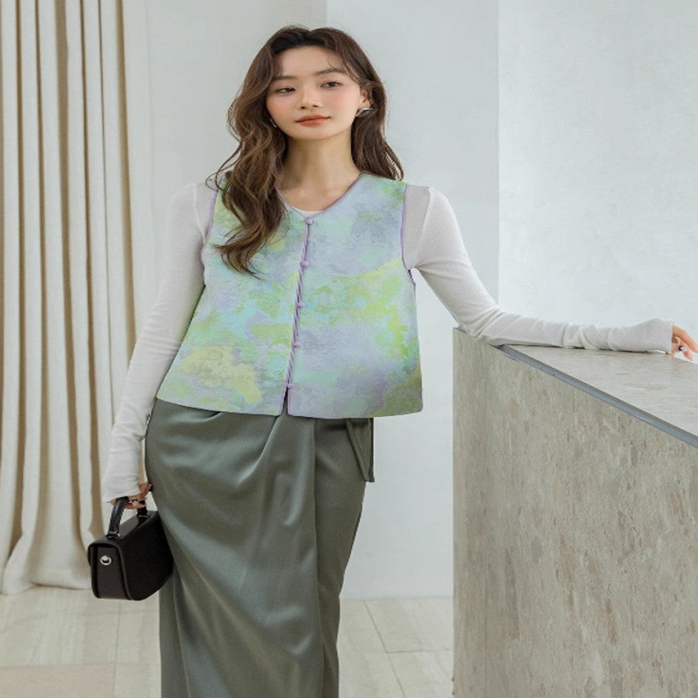 National style black label old money style new Chinese style vest 2935 jacquard soft gold Chinese style sleeveless imitation Song brocade jacket image 2