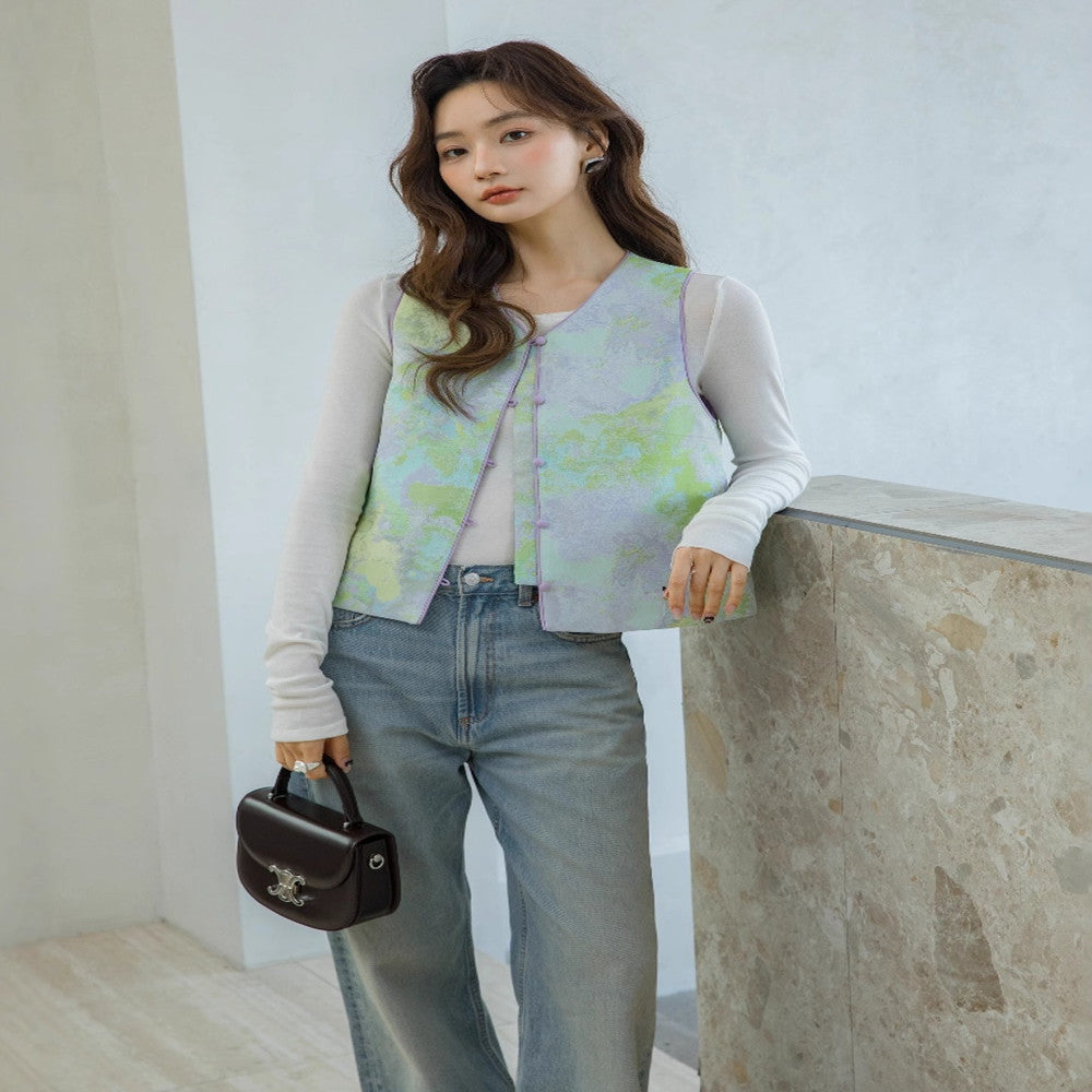 National style black label old money style new Chinese style vest 2935 jacquard soft gold Chinese style sleeveless imitation Song brocade jacket image 3