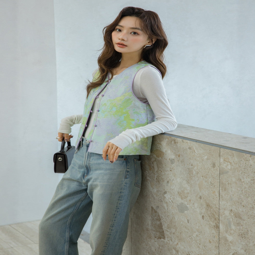 National style black label old money style new Chinese style vest 2935 jacquard soft gold Chinese style sleeveless imitation Song brocade jacket image 4