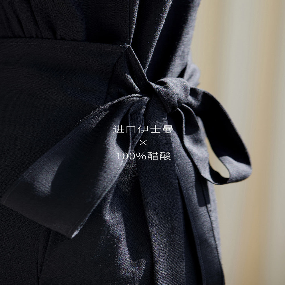 Imported Eastman 100 Acetic Acid Multi Wear Method Wrapping Cut Thin Black Skirt image 5