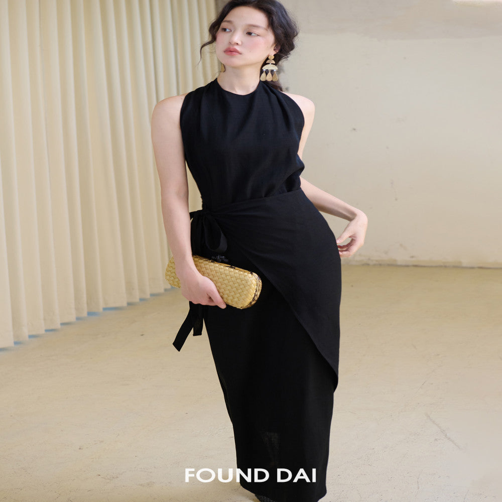 Imported Eastman 100 Acetic Acid Multi Wear Method Wrapping Cut Thin Black Skirt image 10