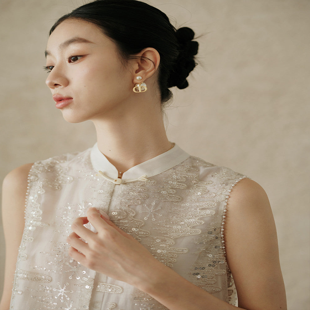 Jiaqi s customized interior and exterior are both made of heavyweight mulberry silk organza satin high end nail bead style versatile silk vest image 3