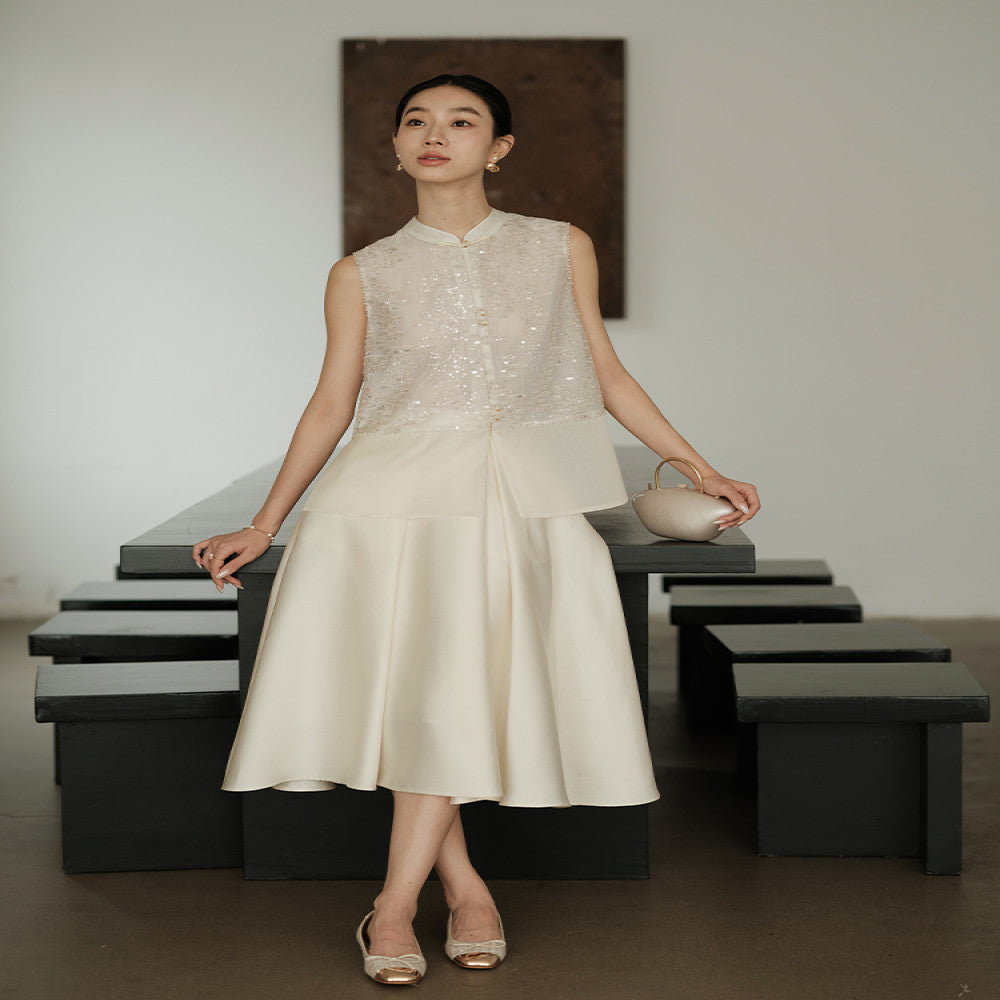 Jiaqi s customized interior and exterior are both made of heavyweight mulberry silk organza satin high end nail bead style versatile silk vest image 4