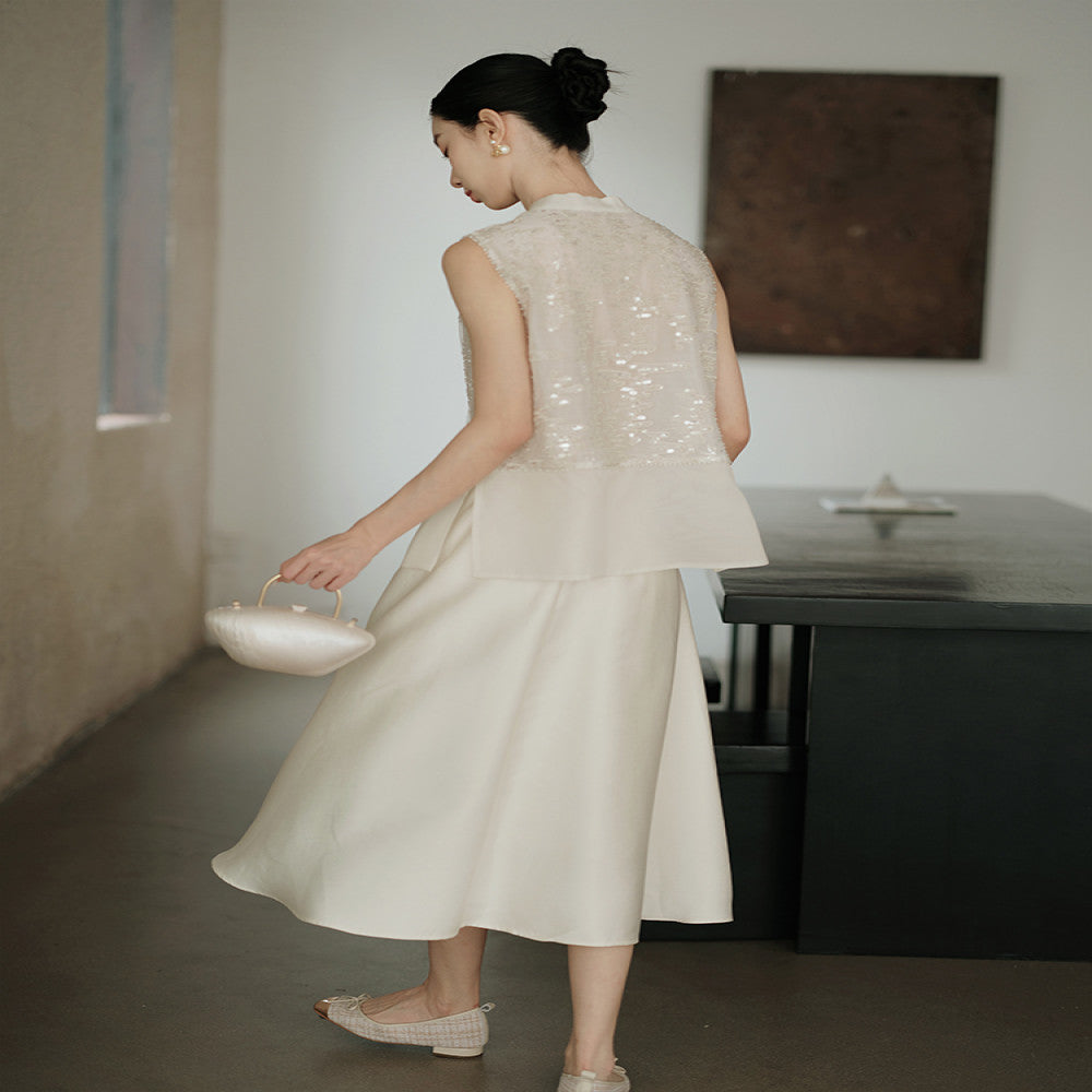 Jiaqi s customized interior and exterior are both made of heavyweight mulberry silk organza satin high end nail bead style versatile silk vest image 5