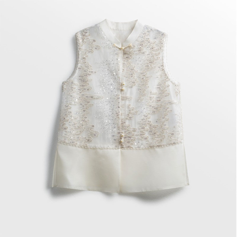 Jiaqi s customized interior and exterior are both made of heavyweight mulberry silk organza satin high end nail bead style versatile silk vest image 14