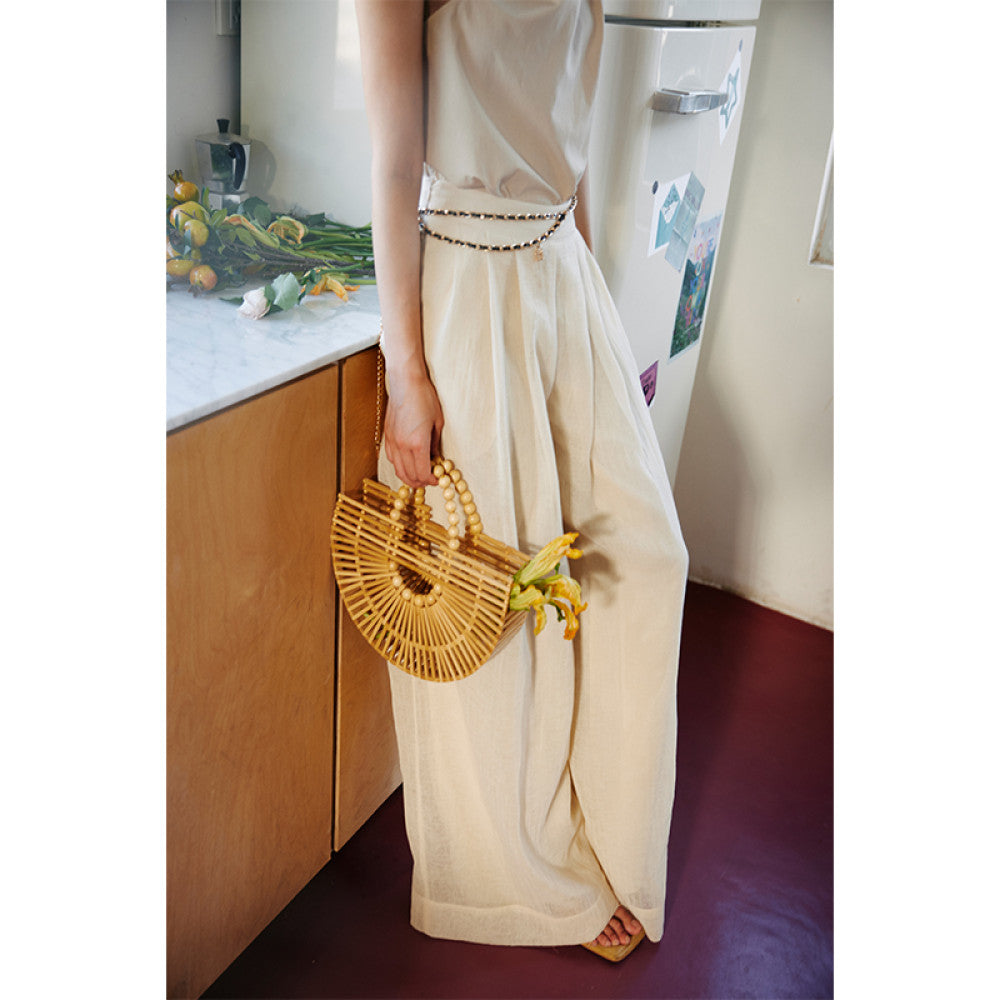 Rosebanks Light Shadow Yarn New Chinese Atmosphere Double Layer Yarn Wide Leg Pants Long Pants image 11