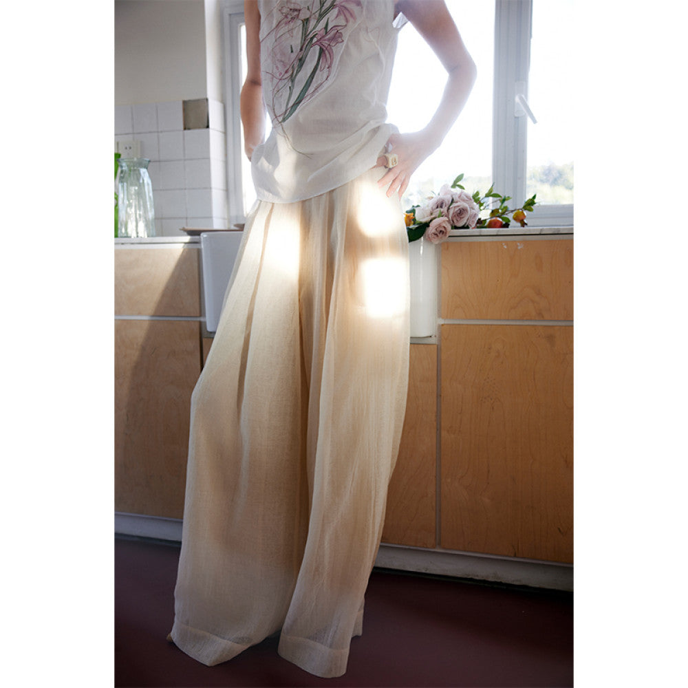 Rosebanks Light Shadow Yarn New Chinese Atmosphere Double Layer Yarn Wide Leg Pants Long Pants image 1