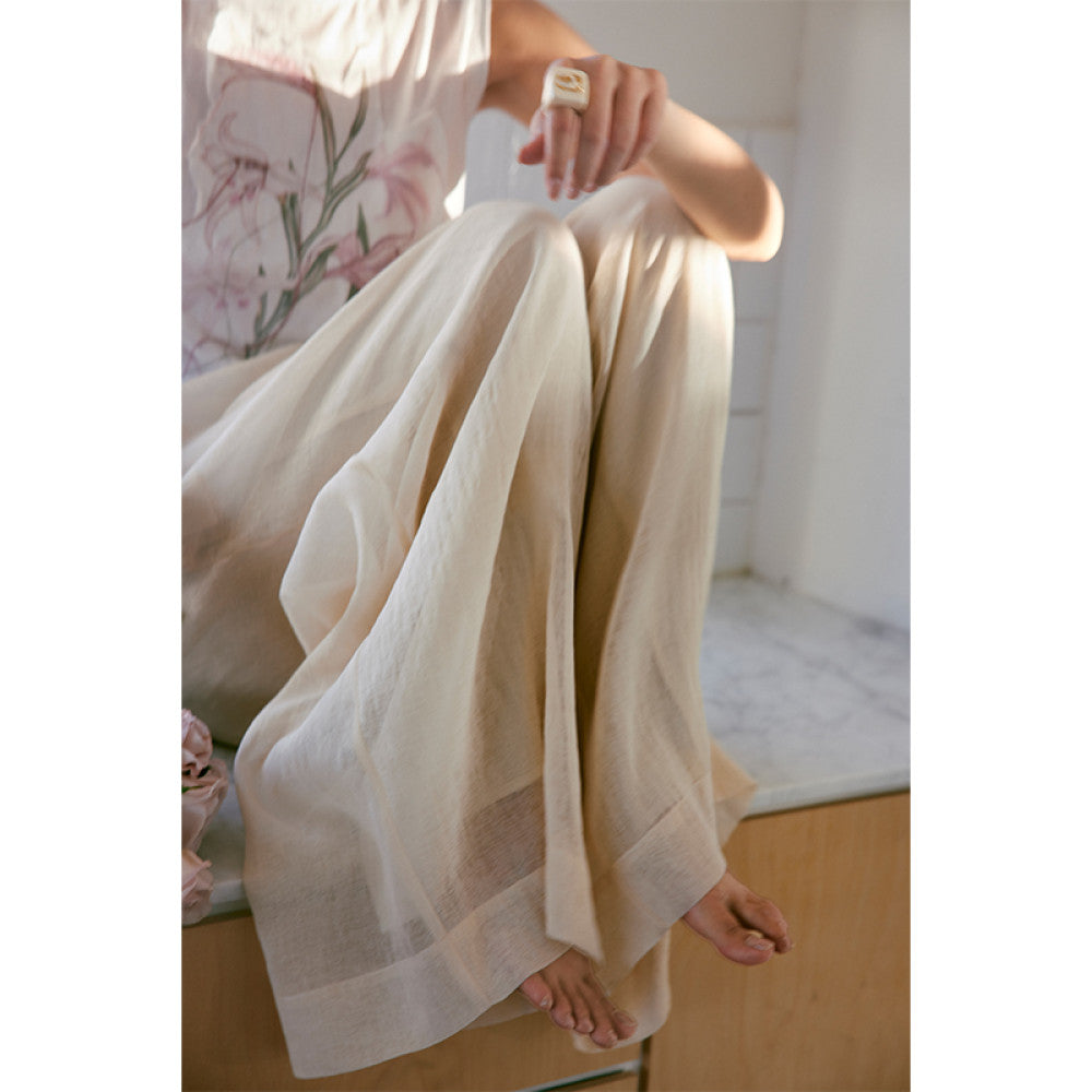 Rosebanks Light Shadow Yarn New Chinese Atmosphere Double Layer Yarn Wide Leg Pants Long Pants image 0