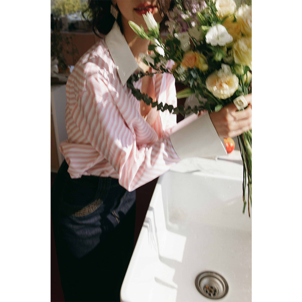 ROSEBANKS Pink Stripe Shirt Pink Stripe Contrast Shirt image 8