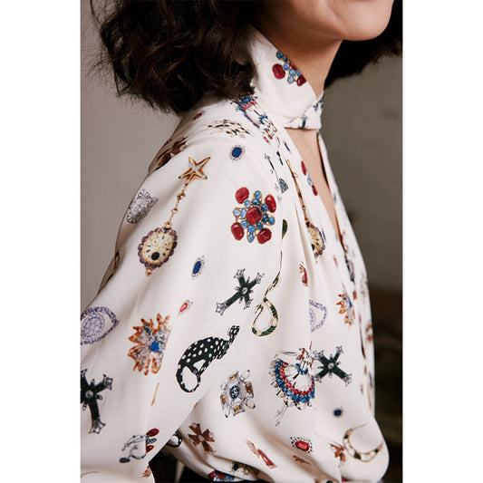 ASAYA4606 – Jewel Print Bow Blouse 💎✨