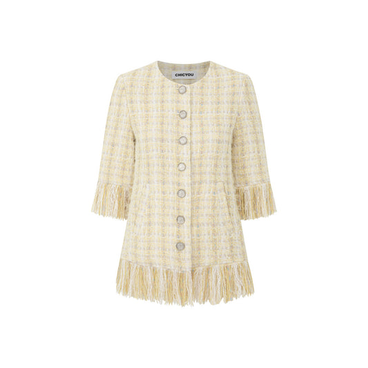 ASAYA4605 – Golden Fringe Tweed Jacket ✨🌼