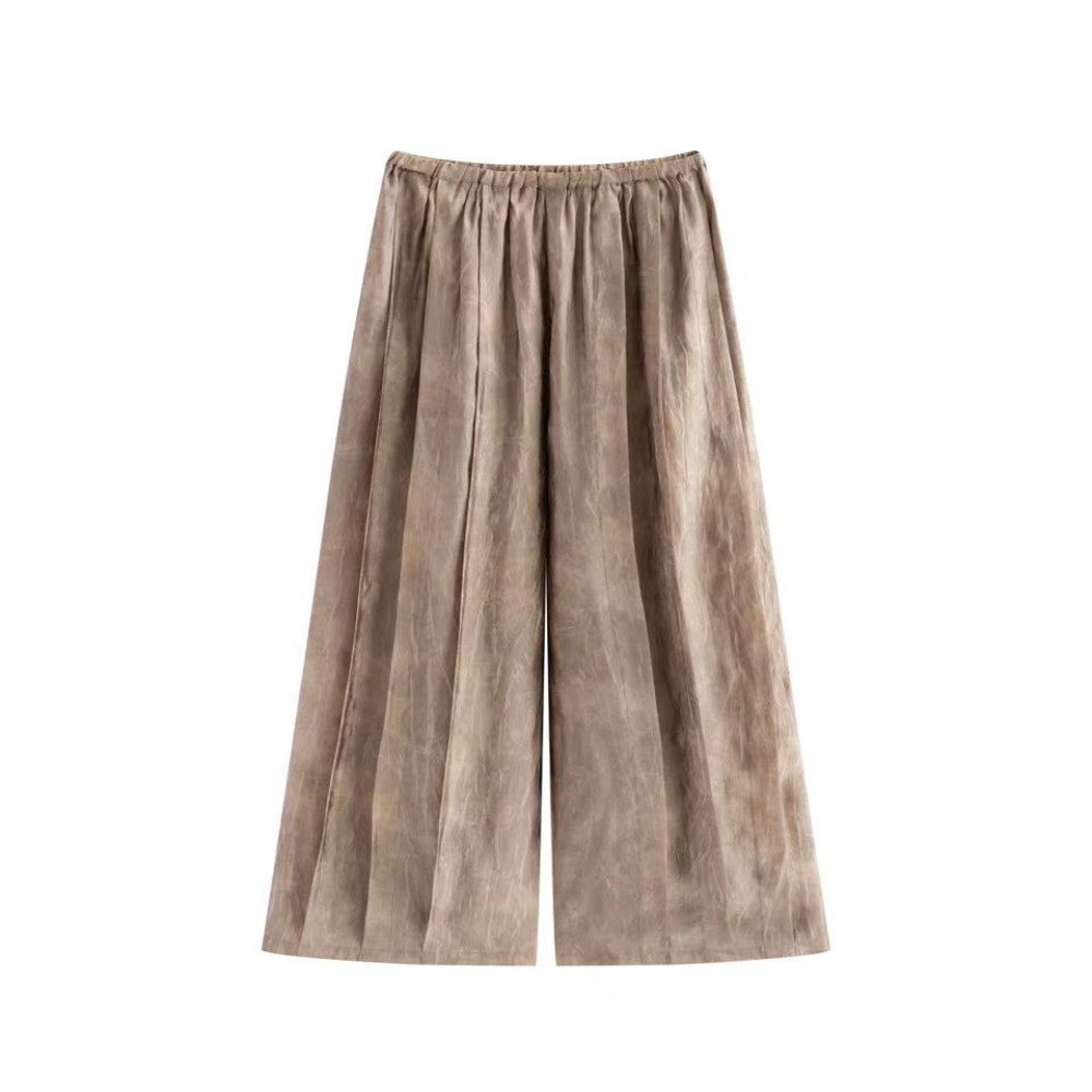 Hello Page high street pleated gold high waisted casual pants for women lightweight breathable elastic waisted long and wide leg pants image 5