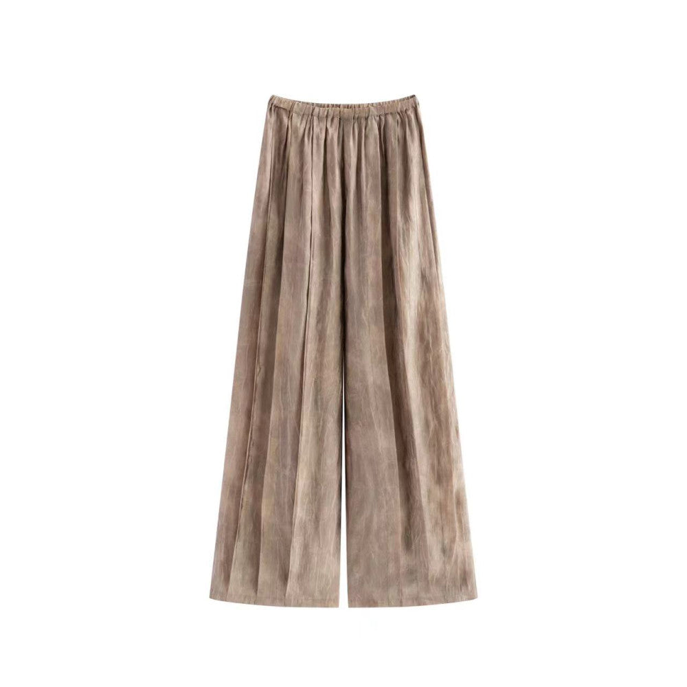 Hello Page high street pleated gold high waisted casual pants for women lightweight breathable elastic waisted long and wide leg pants image 17