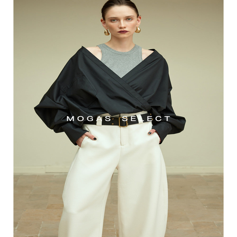 Spot Mogas Upper Body Paper Man Quality Environmental Protection Cotton High Count Three Dimensional Wrinkle Fashionable Fake Two piece Shirt image 2