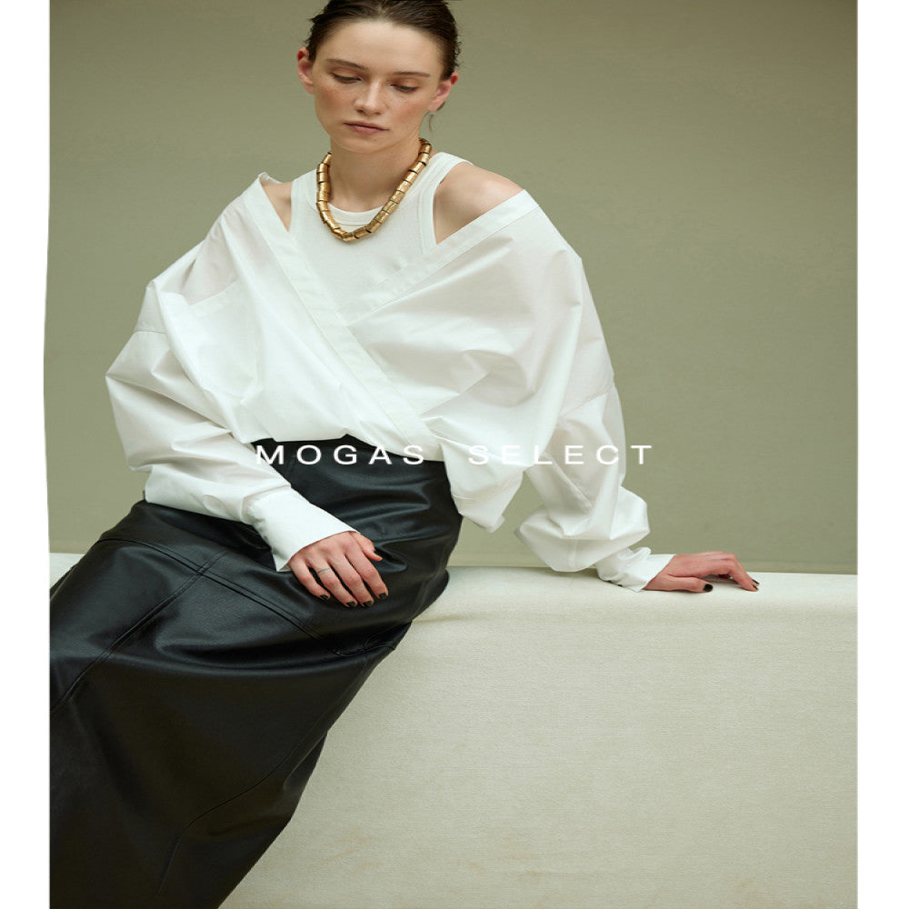 Spot Mogas Upper Body Paper Man Quality Environmental Protection Cotton High Count Three Dimensional Wrinkle Fashionable Fake Two piece Shirt image 4