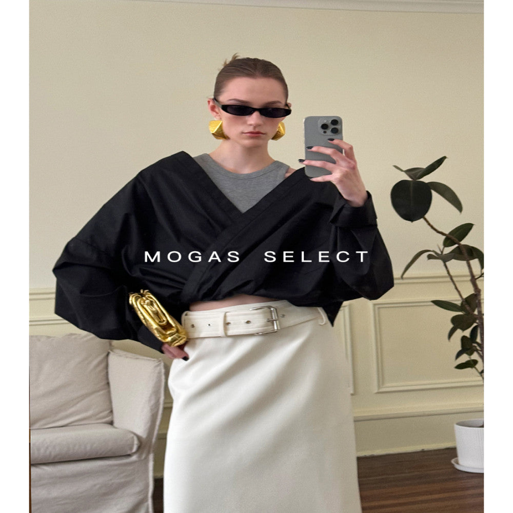 Spot Mogas Upper Body Paper Man Quality Environmental Protection Cotton High Count Three Dimensional Wrinkle Fashionable Fake Two piece Shirt image 5