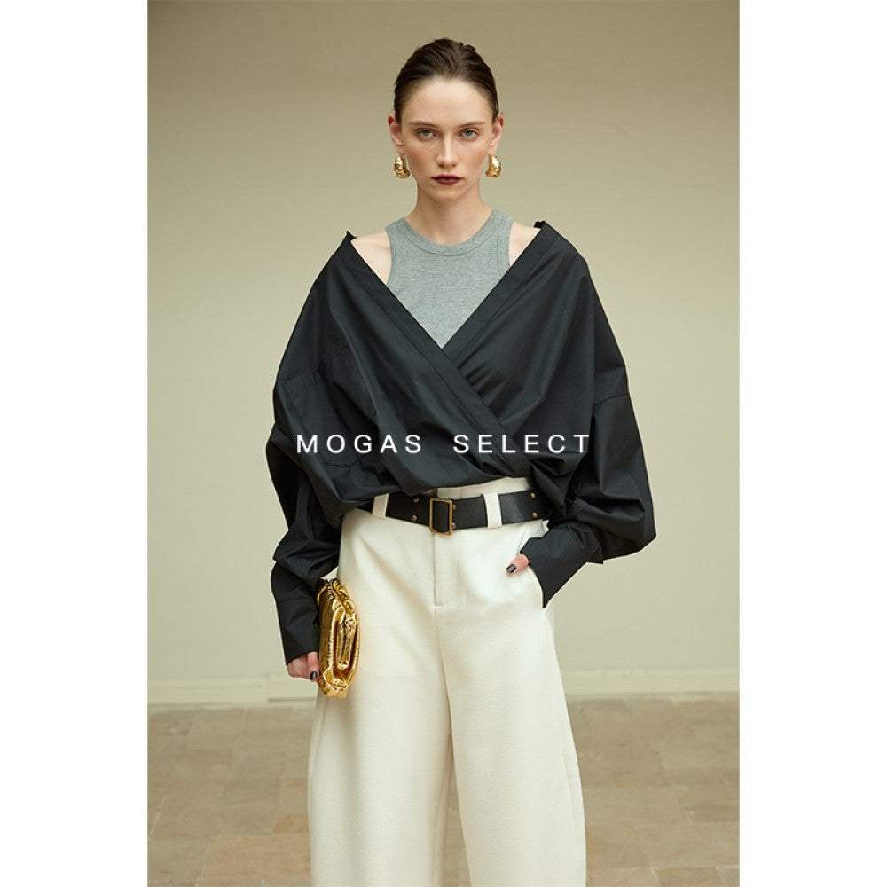 Spot Mogas Upper Body Paper Man Quality Environmental Protection Cotton High Count Three Dimensional Wrinkle Fashionable Fake Two piece Shirt image 13