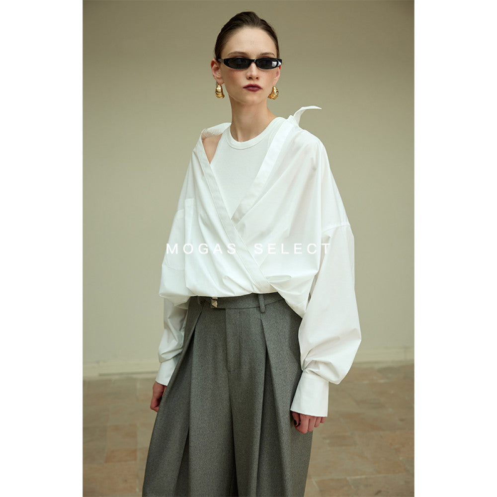 Spot Mogas Upper Body Paper Man Quality Environmental Protection Cotton High Count Three Dimensional Wrinkle Fashionable Fake Two piece Shirt image 22