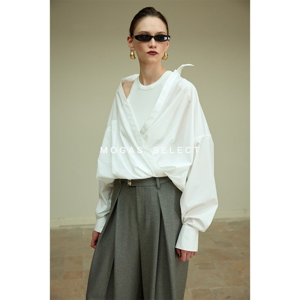 ASAYA4602 – Draped Luxe Layered Shirt ✨🖤🤍