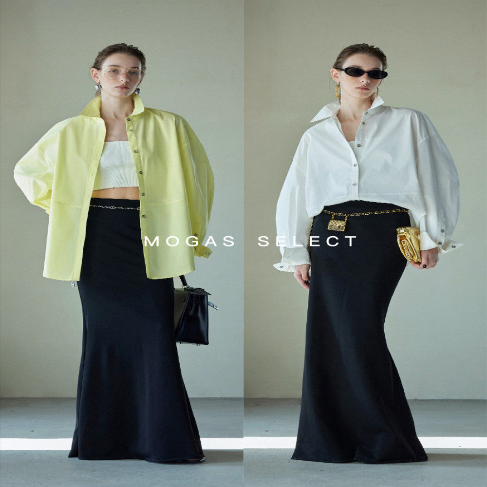 In stock Mogas Bajia neutral style long staple cotton paper with a human like feel white shirt women s top jacket spring and autumn image 2