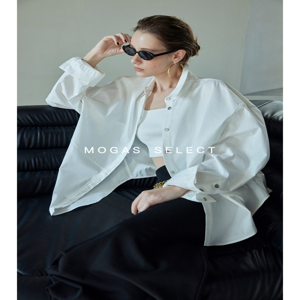 In stock Mogas Bajia neutral style long staple cotton paper with a human like feel white shirt women s top jacket spring and autumn image 4