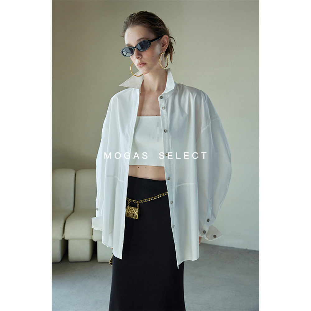 In stock Mogas Bajia neutral style long staple cotton paper with a human like feel white shirt women s top jacket spring and autumn image 35