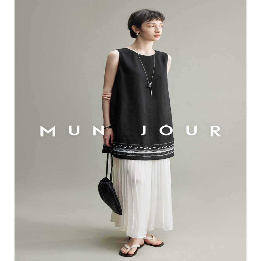 Bo Xi Feng Comfortable Linen Positioning Print Lightweight and Elegant Heavy Industry Hundred Fold Splicing Fake Two Piece Sleeveless Dress image 10