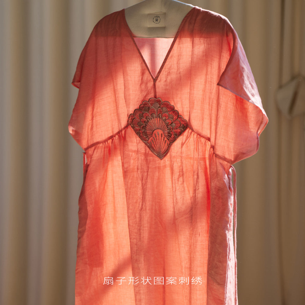 Mermaid Series 100 Ramie Fan Embroidered Slimming High Waist Line Dress image 4