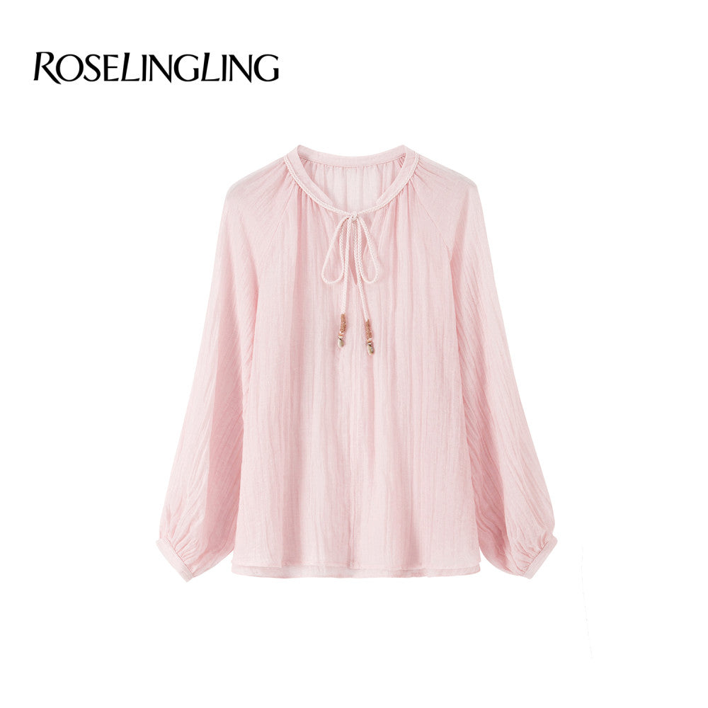 ROSELINGLING Midsummer Commuting Series Breathable Wrinkled Hemp Shoulder Lantern Sleeve Hand Woven Rope Top image 25