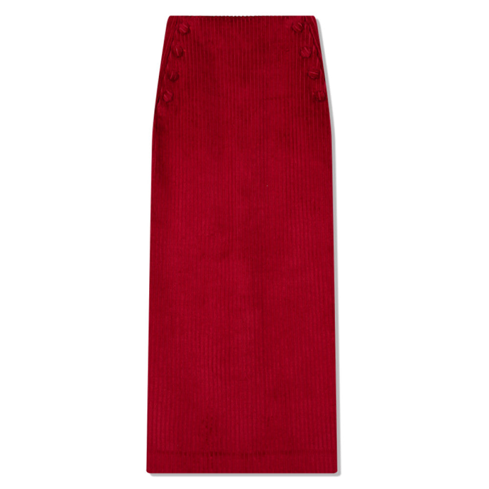 RoseLingLing King Stripe Created Coarse Pit Corduroy Intellectually Style Vest Straight Tube Half Skirt image 37