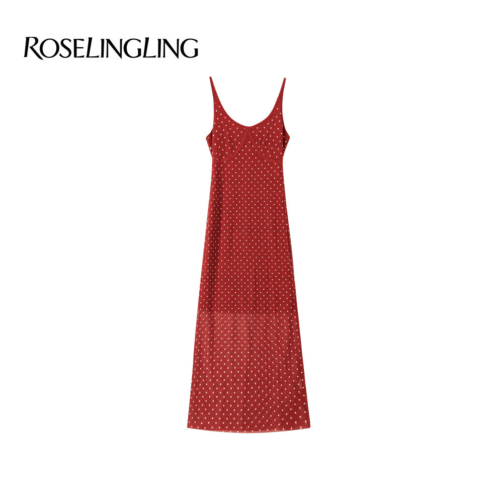 ROSELINGLING Polka Dot Series Retro Polka Dot Strap Dress for Skinny Vacation Long Dress Summer image 24