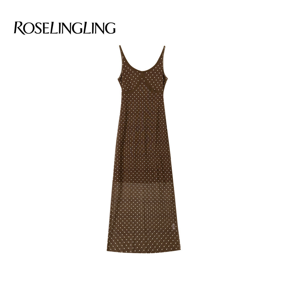ROSELINGLING Polka Dot Series Retro Polka Dot Strap Dress for Skinny Vacation Long Dress Summer image 26