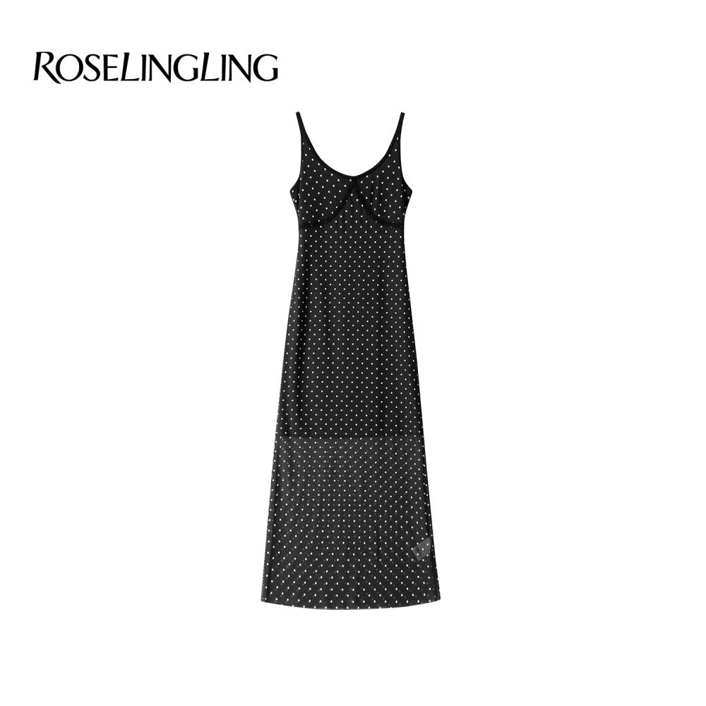 ROSELINGLING Polka Dot Series Retro Polka Dot Strap Dress for Skinny Vacation Long Dress Summer image 36