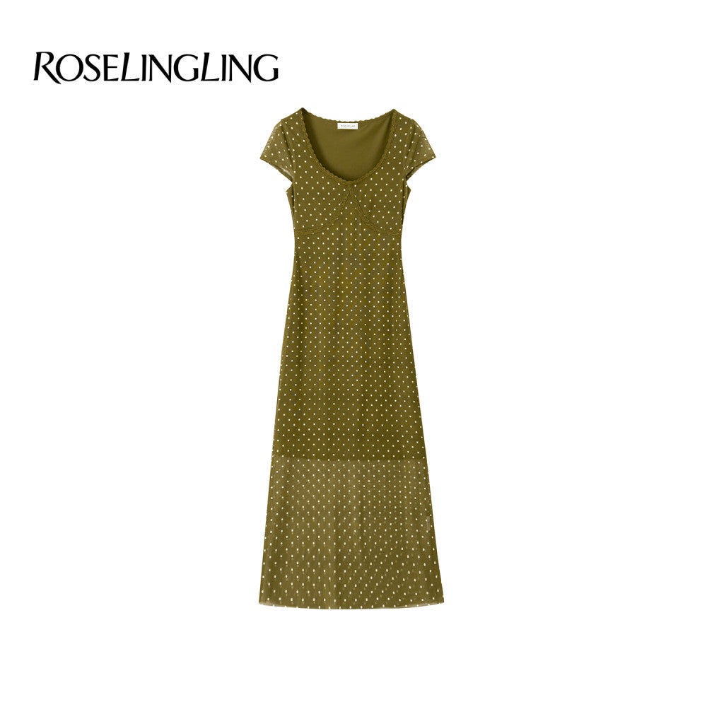 ROSELINGLING Polka Dot Series Retro Polka Dot Strap Dress for Skinny Vacation Long Dress Summer image 47