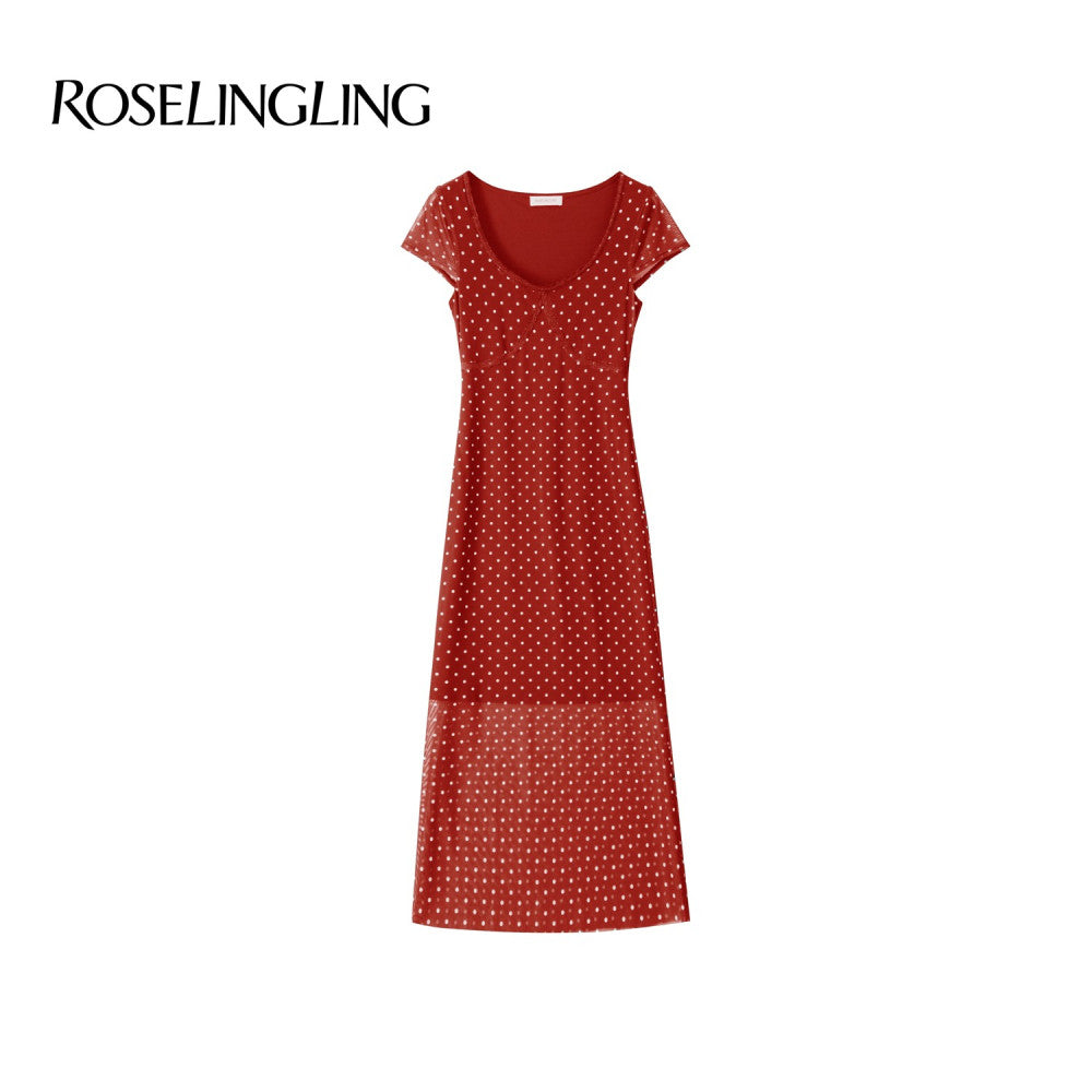 ROSELINGLING Polka Dot Series Retro Polka Dot Strap Dress for Skinny Vacation Long Dress Summer image 9