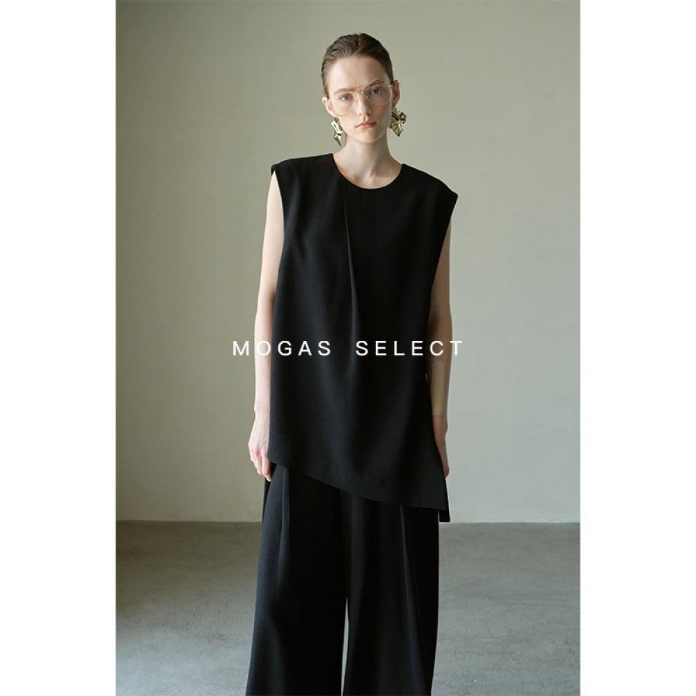 Mogas slimming paper figure heavyweight messy side hollow lace sleeveless vest wide leg pants for women Summer gift belt image 15