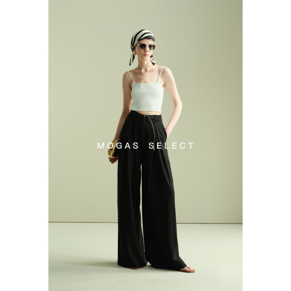 Mogas slimming paper figure heavyweight messy side hollow lace sleeveless vest wide leg pants for women Summer gift belt image 24