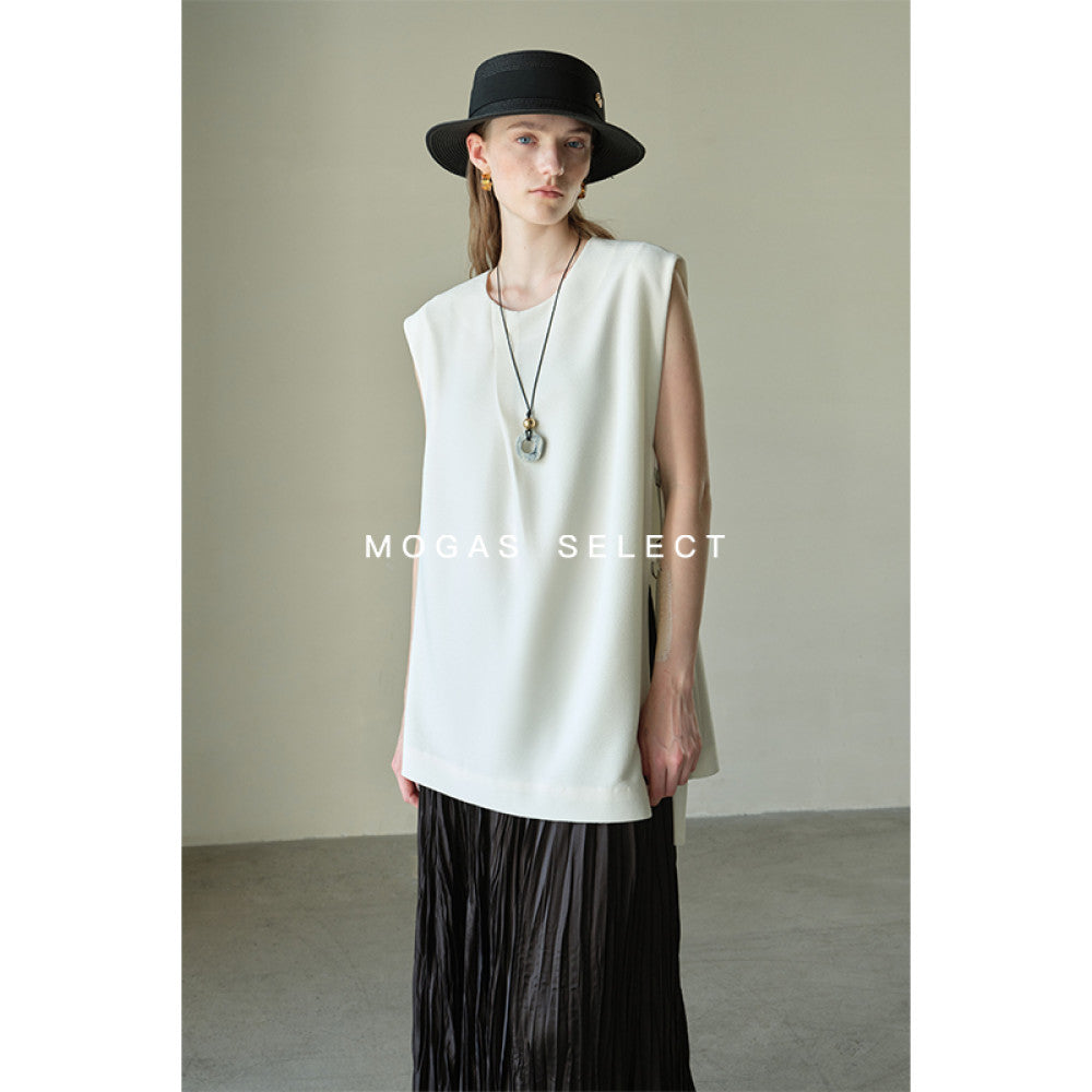 Mogas slimming paper figure heavyweight messy side hollow lace sleeveless vest wide leg pants for women Summer gift belt image 30