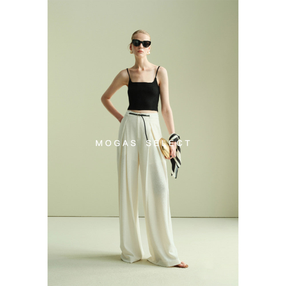 Mogas slimming paper figure heavyweight messy side hollow lace sleeveless vest wide leg pants for women Summer gift belt image 44