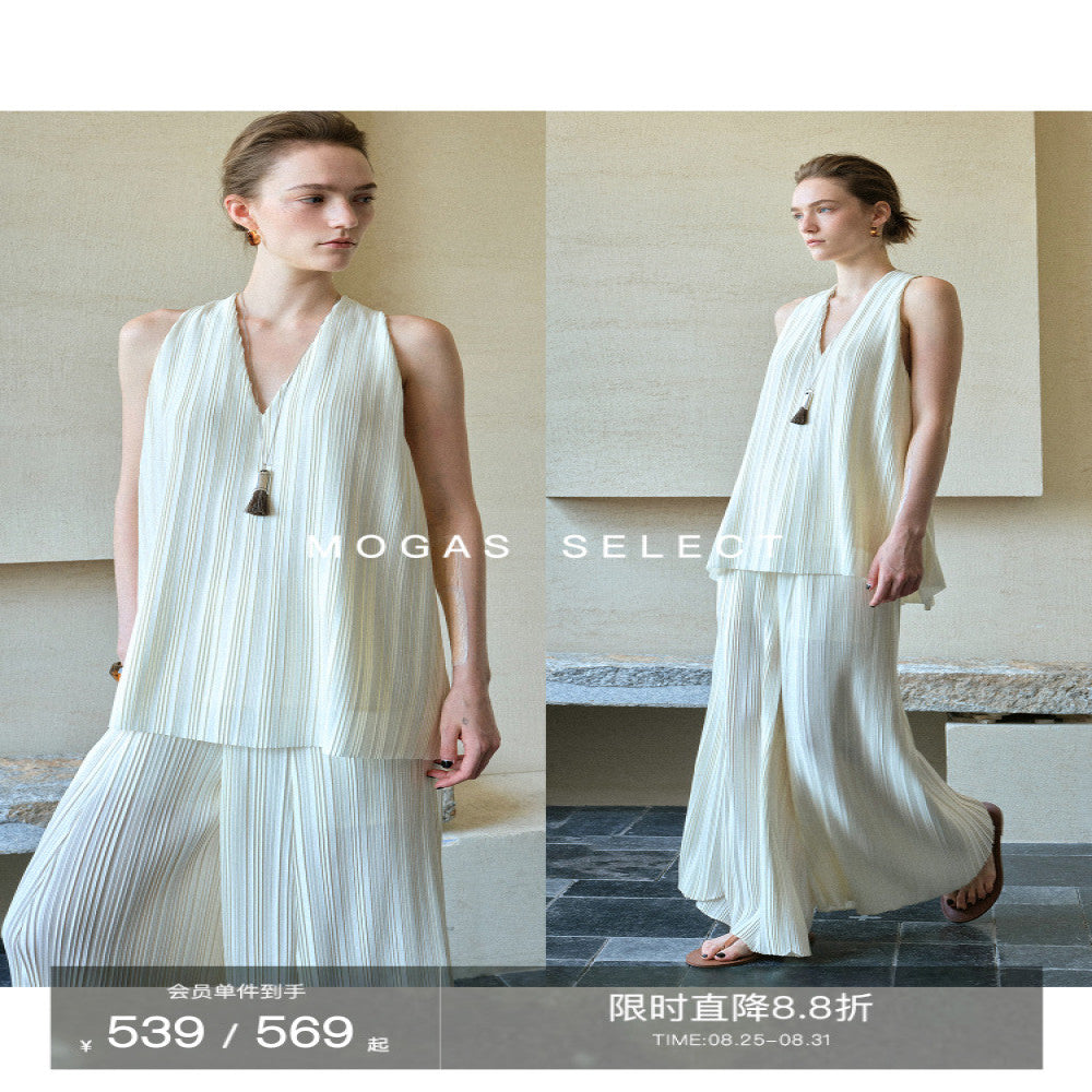 Mogas Dynamic Goddess Heavy Industry Miyake Style Shell Gloss Hundred Fold Twisted Sleeveless Top Wide Leg Pants Women s Summer image 1